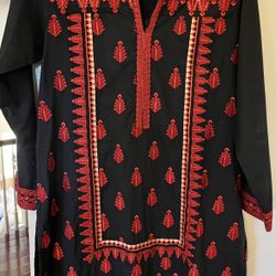Brand New Black With Red Embroidery Tunic Top