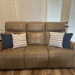Tan Reclining Sofa With USB Chargers 