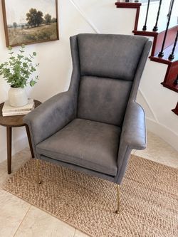 Gray Leather Wingback Accent Chair