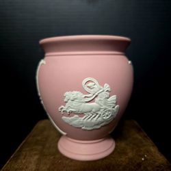 Vintage Wedgwood Pink&White Jasperware Greek Roman Design Vase Trinket Jar 4"