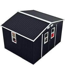 New in Box Outdoor 8x10 FT Storage Shed Metal w/ 4 Daylight Windows Lockable Doors Dark Gray