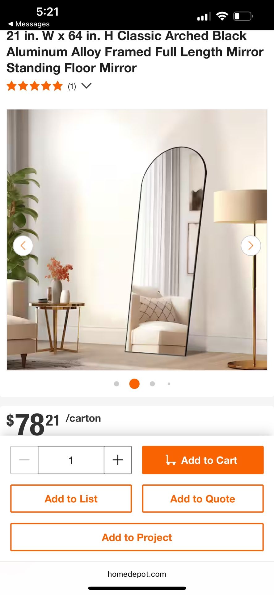 New In Box Arched Mirror, Black