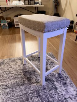 White Wood Bar Stool with Upholstered Seat