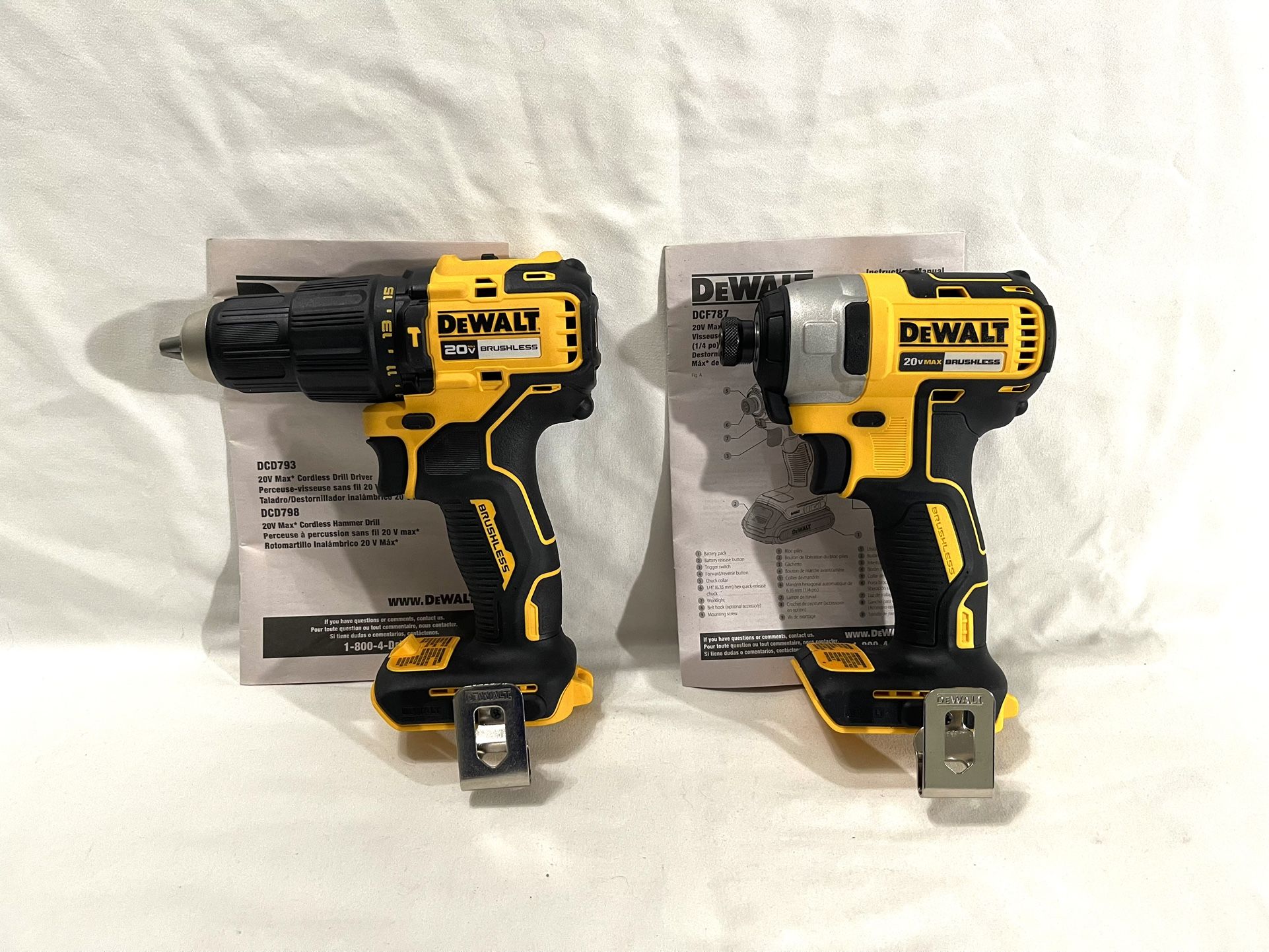 brand New Dewalt 20V Brushless Impact Driver & 20 V Brushless Hammer Drill. Total Retail I Bought Separately $275. Tools only.