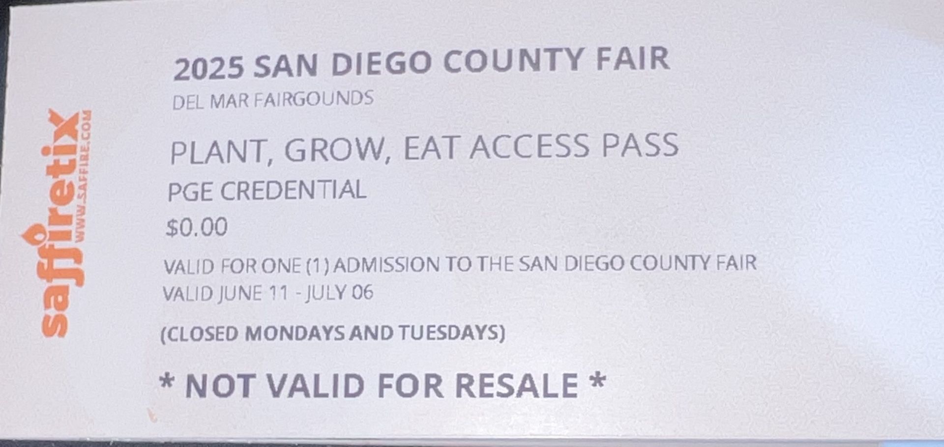 “2025 SD Fair Tickets/8 Available/$15 ”