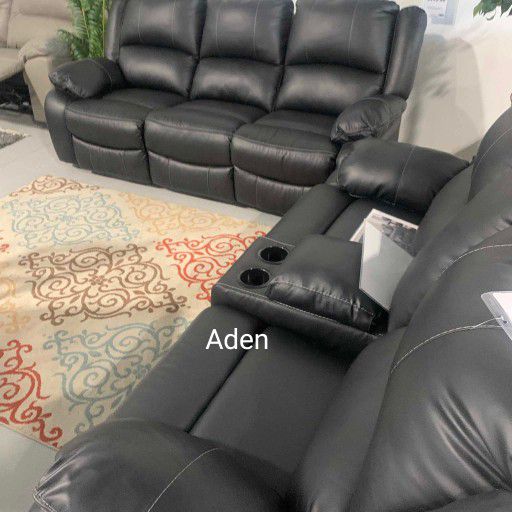 New/ Cheap Sofa Set/ Reclining Black Leather Loveseat/ Color Options 