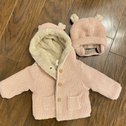 Gap Baby Sherpa Sweater Hoodie ( 3-6m) With Hat 
