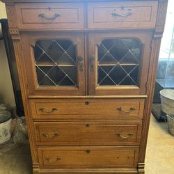 Vintage Wood Cabinet with Leaded Glass - Perfect for Furniture Flipping!