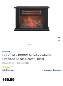 Lifesmart - 1000W Tabletop Infrared Fireplace Space Heater - Black