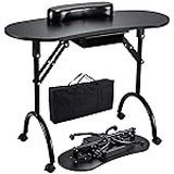 Joligrace Professional Foldable & Portable Manicure Table Nail Technician Desk Workstation with Rolling Wheels Large Drawer Client Wrist Pad Free Carr