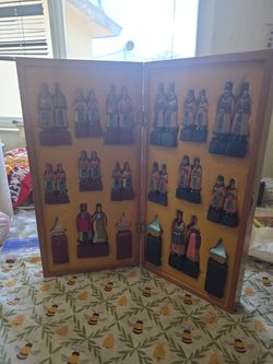 Korean Folk Art Hand-Painted Wooden Chessmen. Circa 1970.