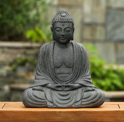 LuxenHome Buddha Statue Outdoor & Indoor, 17" Fiber Stone Meditating Buddha Buddha Garden Statues Outdoor, Zen Sculptures, Outdoor Statues for Garden,