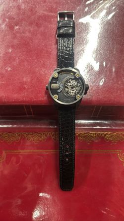 Diesel Skeleton Dial Watch w/ Custom Alligator Leather Strap – Industrial Statement Piece