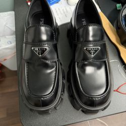 Prada Monolith Brushed Leather Loafers 