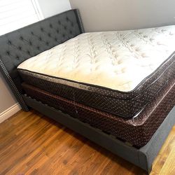 Queen Bed Frame, Box Spring And Mattress 