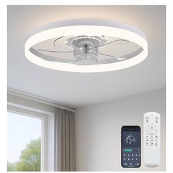 Fszdorj 20” Flush Mount Low Profile 6 Speeds LED Ceiling Fan (White)