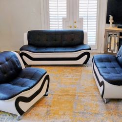 Three piece, black and white furniture set