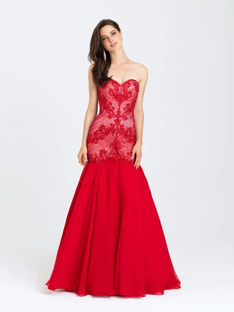 Madison James Red Beaded Prom Dress 16-403, Size 8