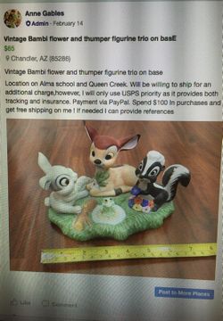 Vintage Disney Bambi ceramic figurine including Bambi flower and thumper