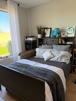 Living Spaces grey wood full bedroom set