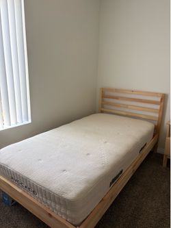 Twin Avocado Organic Mattress + Solid Wood IKEA Bed Frame –