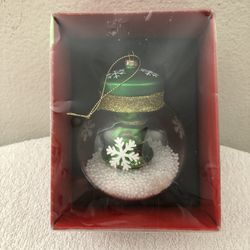 Glass Christmas Ornament With Hand Painted Details & A Christmas Tree & Foam Snowballs Inside 