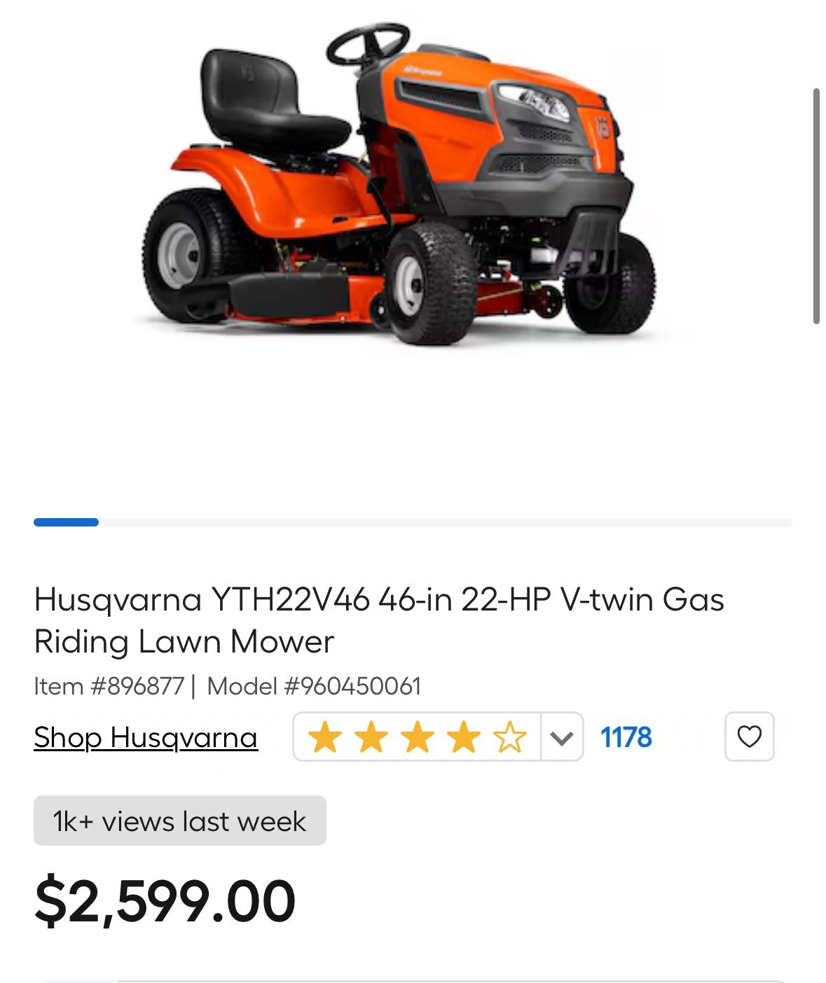 Husqvarna YTH22V46 46 in 22 HP V twin Gas Riding Lawn Mower for Sale in San Antonio TX OfferUp