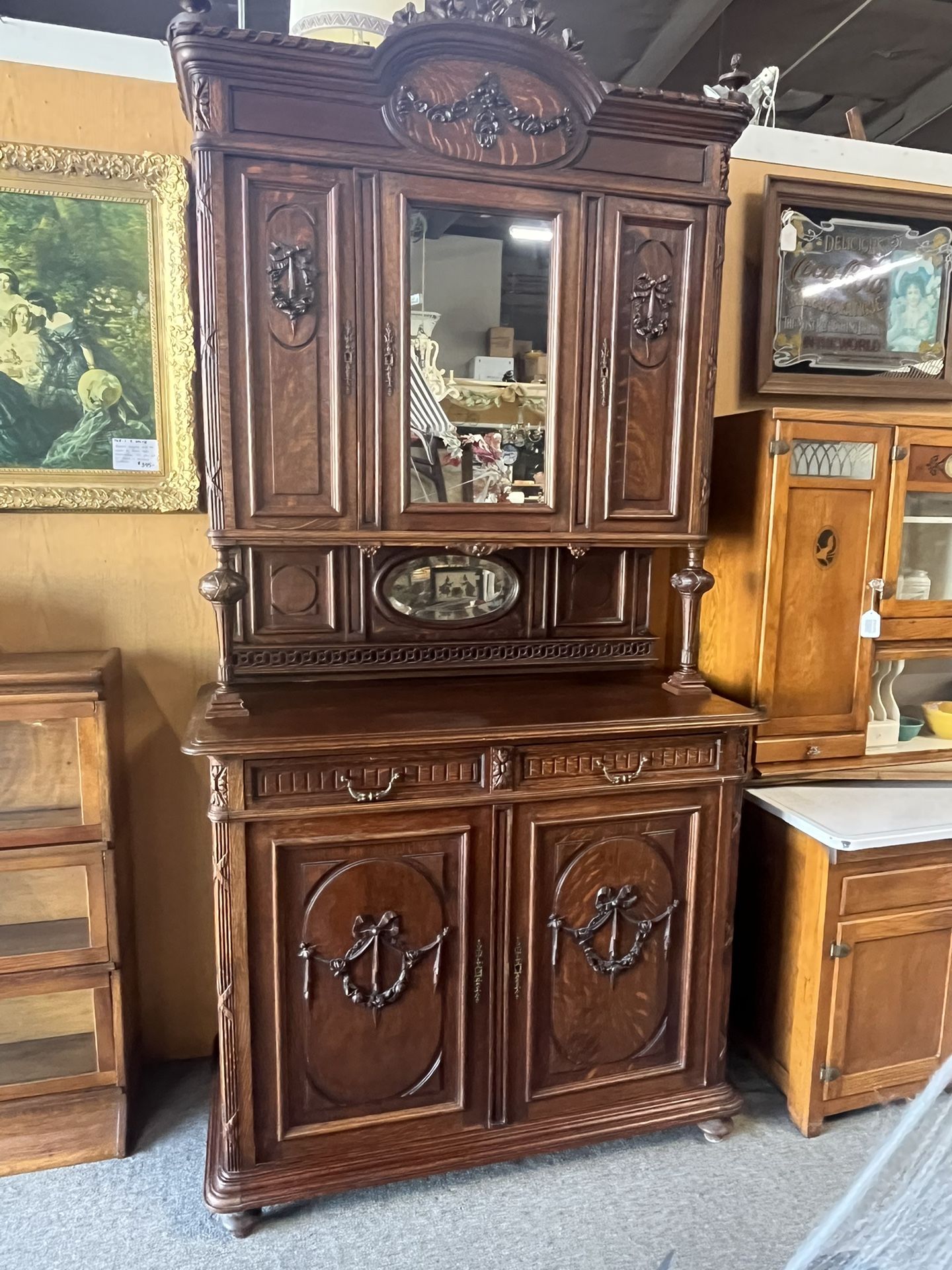 Hutch China Cabinet Antique 1800s Original Solid Wood