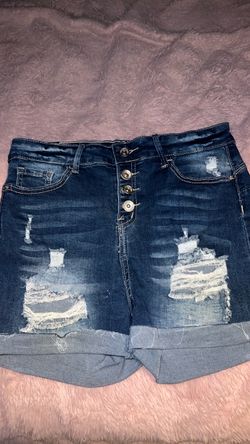 Dark Wash Distressed Denim Jean Shorts