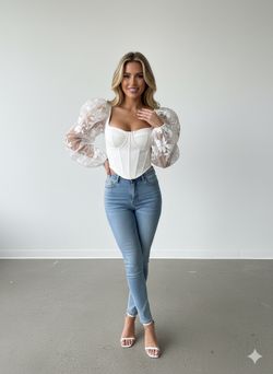 White Long Sleeve Shirt With Corset 