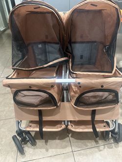 Double Pet Stroller Beige