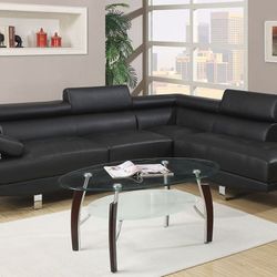Brand New Black Leather Modern Style Sectional Sofa 