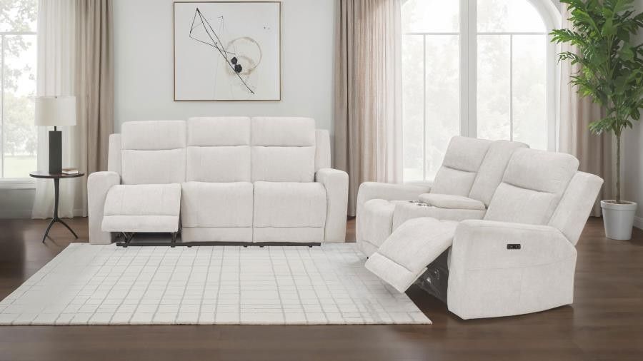Sofa And Loveseat Power Recliners Kennett Ivory Chenille Fabric, New Especial Price 