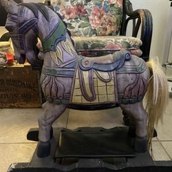 Antique Hand Carved And Painted Carousel Rocking Horse