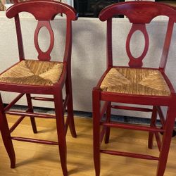 SALE-REDUCED TODAY 2 Red Bar stools With Rattan Seats 
