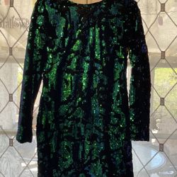 Green Sequin Long Sleeve Mini Dress