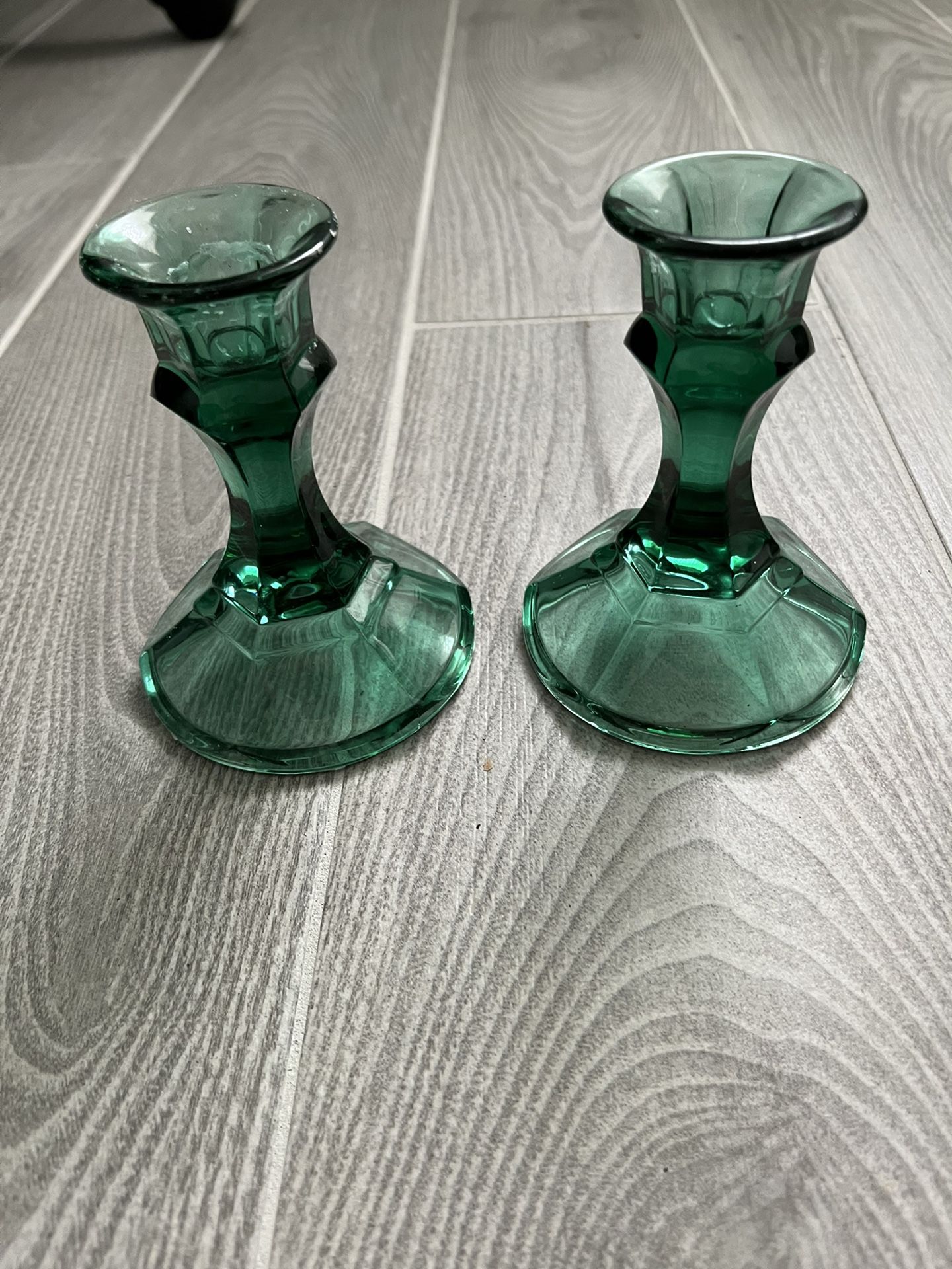 Green Glass Candle Holders 