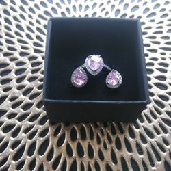 Sterling Silver Pink Sapphire Stone Ring And Earring Set