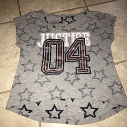 Excellent Condition Justice Girls Gray Stars Top Size 12