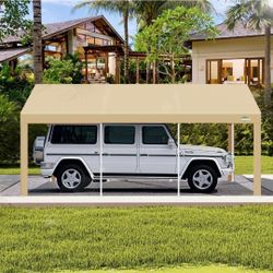 Carport - Garaje portátil resistente de 10 x 20 pies, marco con recubrimiento en polvo 2.0 (mejor que galvanizado), refugio impermeable con bolsas de