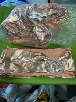 Metallic Rose Gold Chair Sashes with Rhinestone Buckles