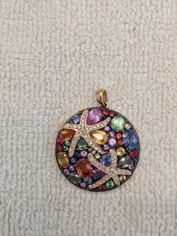 Effy 14k Yellow Gold Diamond, Natural Multi Sapphire &Tsavorite Pendant