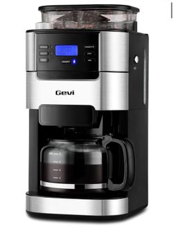 Gevi 10-Cup Drip Coffee Maker with Burr Grinder | Programmable Timer, 1.5L Water Tank, Reusable Filter, Warming Plate, All-in-One Brew & Grind Coffee 