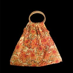Vintage 1980s Hand Beaded Hibiscus Hobo Beach Bag