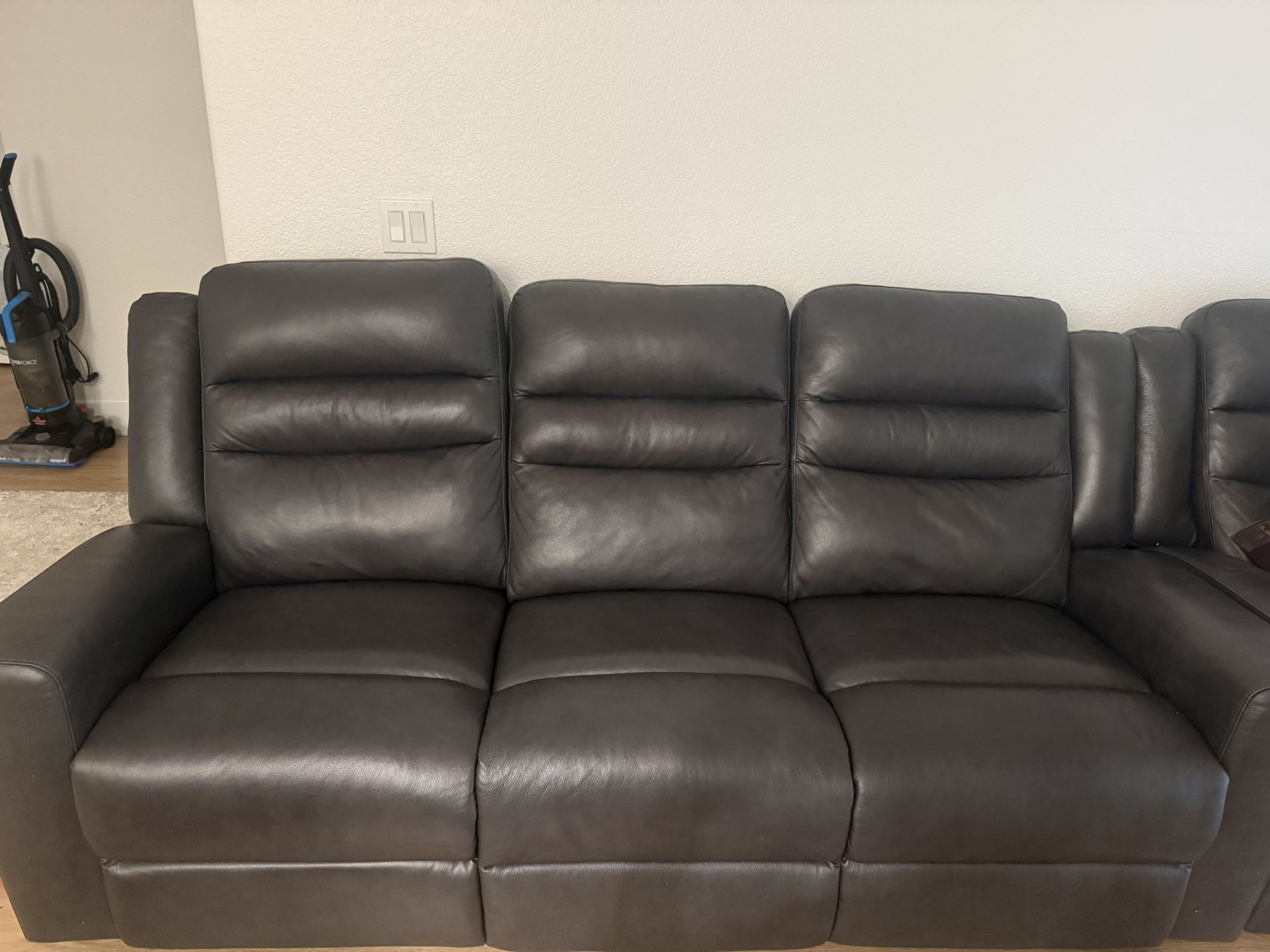 Black Leather Couch, Two Chairs