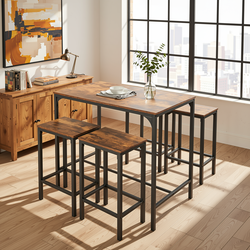 Homy Casa Feynman 5PC Counter Height Dining Set 39” Rustic Industrial Table with 4 Kilby Backless Stools