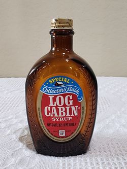 Vintage 1970's Log Cabin Syrup American Indian Special Collectors Flask Amber Bottle *Please Read Entire Post