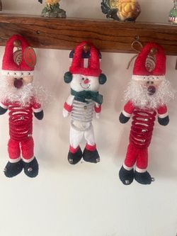 Christmas Santa and Snowman Hanging Decorations Set of 3