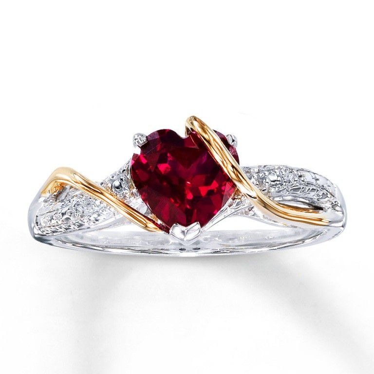 Royal Court Anillos Ruby Heart Zircon Silver and Gold Tone Ring for Women, L269
 
  