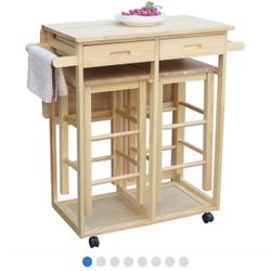 Ktaxon Kitchen Island Rolling Trolley Cart Storage Dinning Table Stools Set Wood